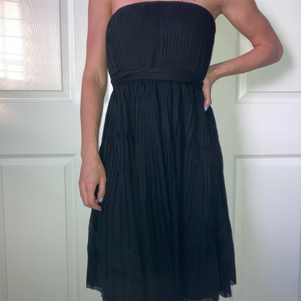 Black Bridesmaid Strapless Midi Dress